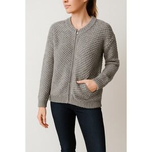 Lucky Brand Knit Cardigan Full‎ Zip Sweater Textured Gray Extra Large XL